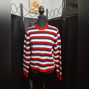 Abercrombie & Fitch 100% Wool Shetland Women's Striped Sweater Multicolor Nautic